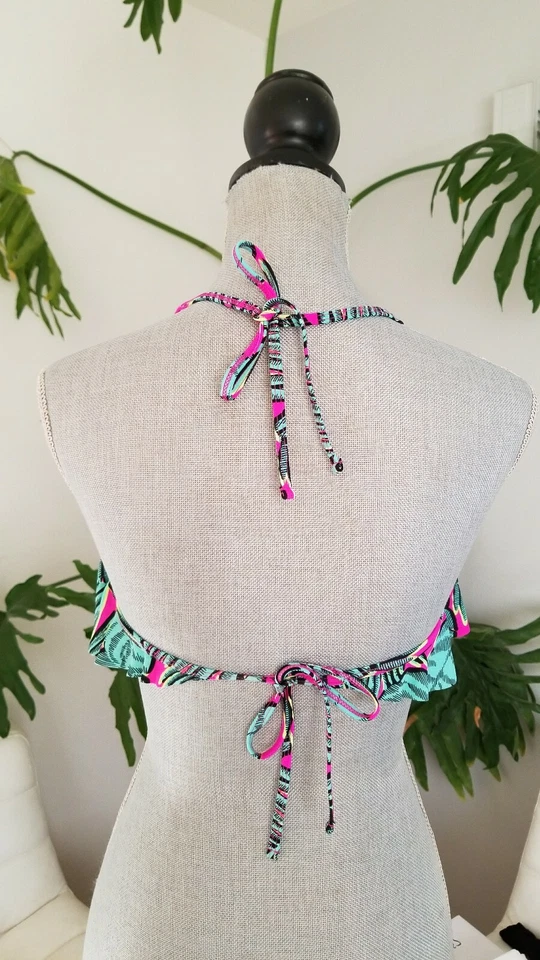 LA Hearts Women's Bright Floral Print Bandeau Bikini Top w Ruffle Bust Flouncy M - Image 4 of 4