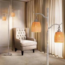 65" High Farmhouse Rustic Country Cottage White Washed Tree Trunk Floor Lamp