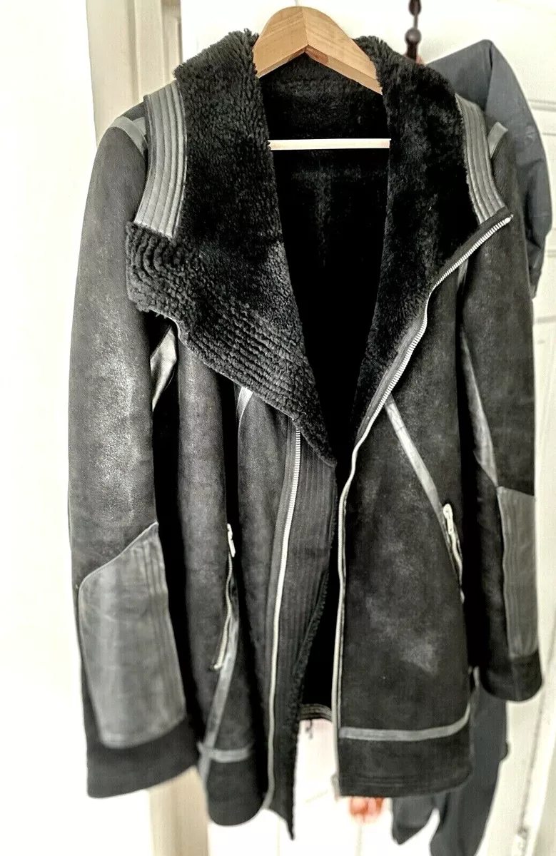 Rick Owens Leather Shearling Fur 'Long Geo Mountain' Jacket | eBay