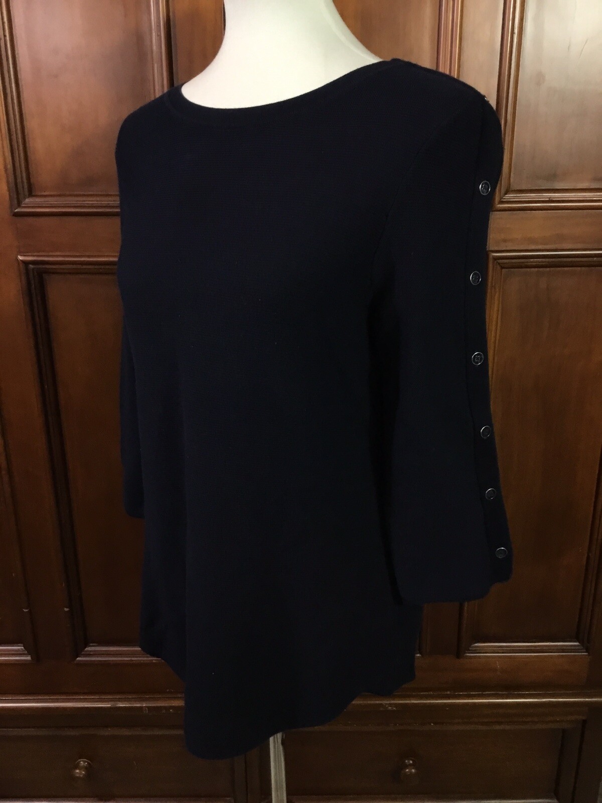 talbots solid navy buttons down left arm silver a… - image 4