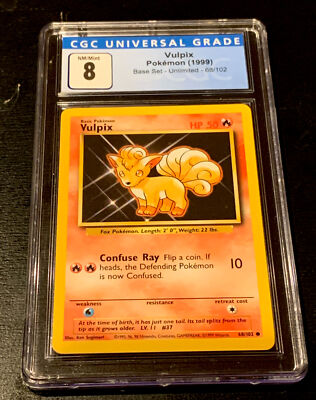 1999 POKEMON BASE SET VULPIX #68 CGC 8 NM/MINT. FRESHLY GRADED