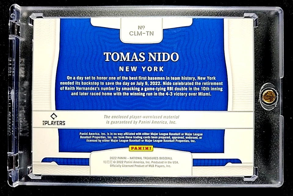 2022 Panini National Treasures Colossal Patch Holo Silver 1/10 CLN-TN Tomas Nido - Image 2 of 4