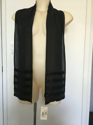 Emporio Armani Black silk Scarf, silk lined and hand beaded Made in Italy BNWT