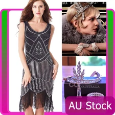 Ladies Gatsby 20s 1920s Roaring Black Flapper Costume Sequin Ganster Fancy Dress
