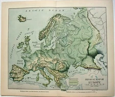 Europe - Original 1903 Dated Physical Map by Dodd Mead & Company. Antique
