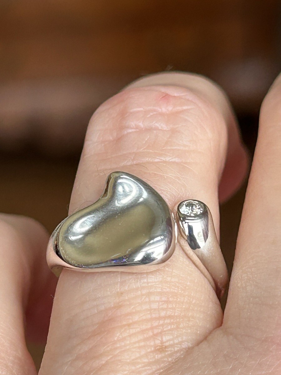 Tiffany & Co Silver Elsa Peretti Diamond Full Heart Wrap Ring .05