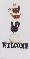" Down On The Farm " Rooster Welcome Flour Sack Kitchen Dish Hand Towel Kay Dee 
