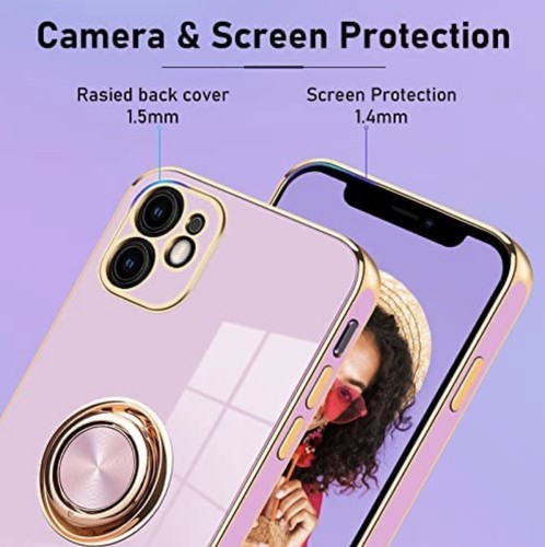 Vofolen for iPhone 11 Phone Case-Ring Holder Kickstand-Gold Edge Plating-purple - Zdjęcie 7 z 7