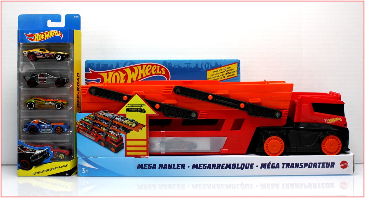LOT Hot Wheels MEGA Car HAULER Truck Hold 50+ Cars -6 Levels Pack  Cars