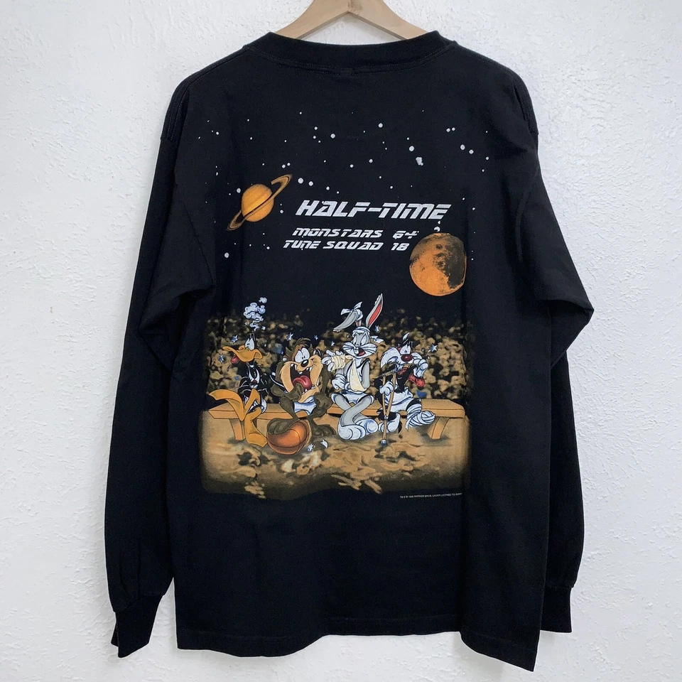 Vintage Space Jam Movie Game Promo 1996 Tee Black T-Shirt Long Sleeve Sz Large - Image 2 of 4