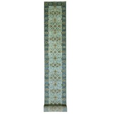 2'8"x29'10" Blue Wool Shah Abbas Floral Design Hand Knotted XL Runner Rug R76054