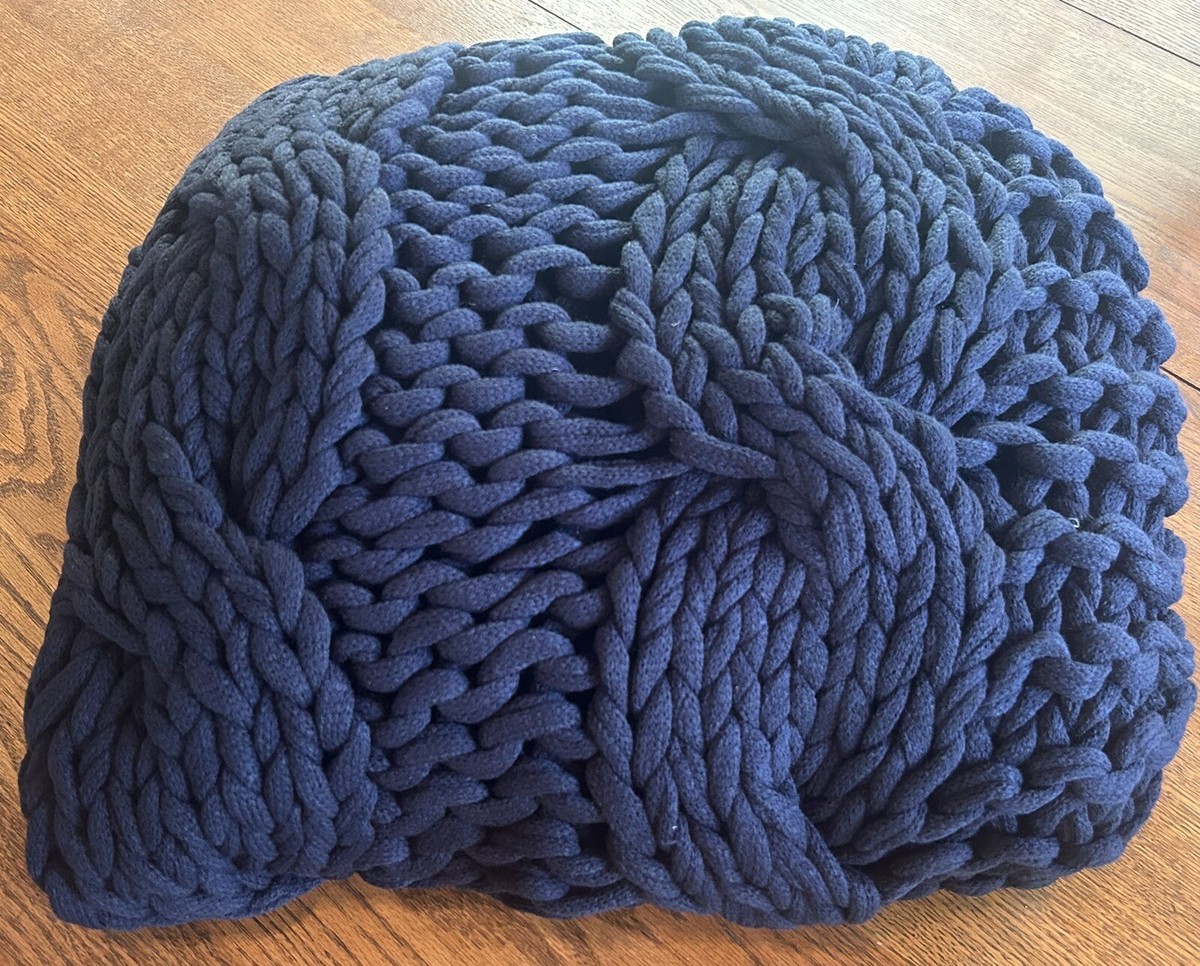 Pottery Barn Colossal Handknit Chunky Knit Throw Blanket Navy