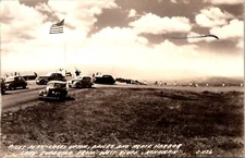 From West Bluff, Michigan MI RPPC Real Photo Postcard Vintage Cars & US Flag