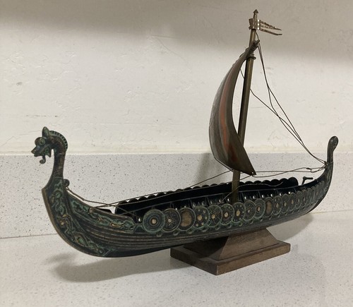 EDWARD AAGAARD solid Iron/brass 16” Viking warship vintage art display pre-owned - Picture 9 of 18