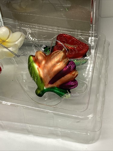Set 4 Hand Blown Glass Red Hibiscus Flower Ornament Island Hawaiian Exotic - Picture 3 of 7