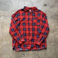 Vintage 70s Sears Plaid Lightweight Flannel Shirt Men's Large Long Sleeve Red