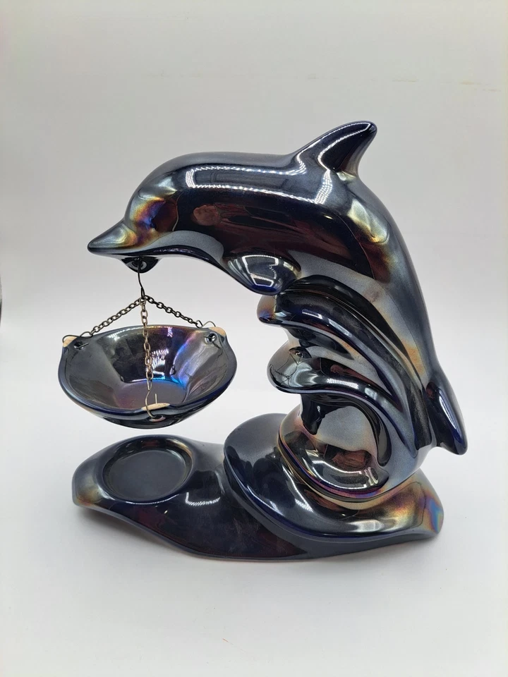 Candelabro Dolphin Tea Light cera fundida hecho en Polonia 9" azul oscuro iridiscente Foto 3 de 4