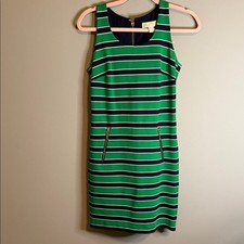 Michael Kors Green and Navy Striped Sleeveless Tank Dress Gold Zippers NWOT XS
