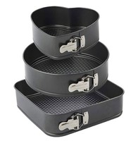 3-Teiliges Backformen Springform-Set Schwarz Rund Herz Quadratisch