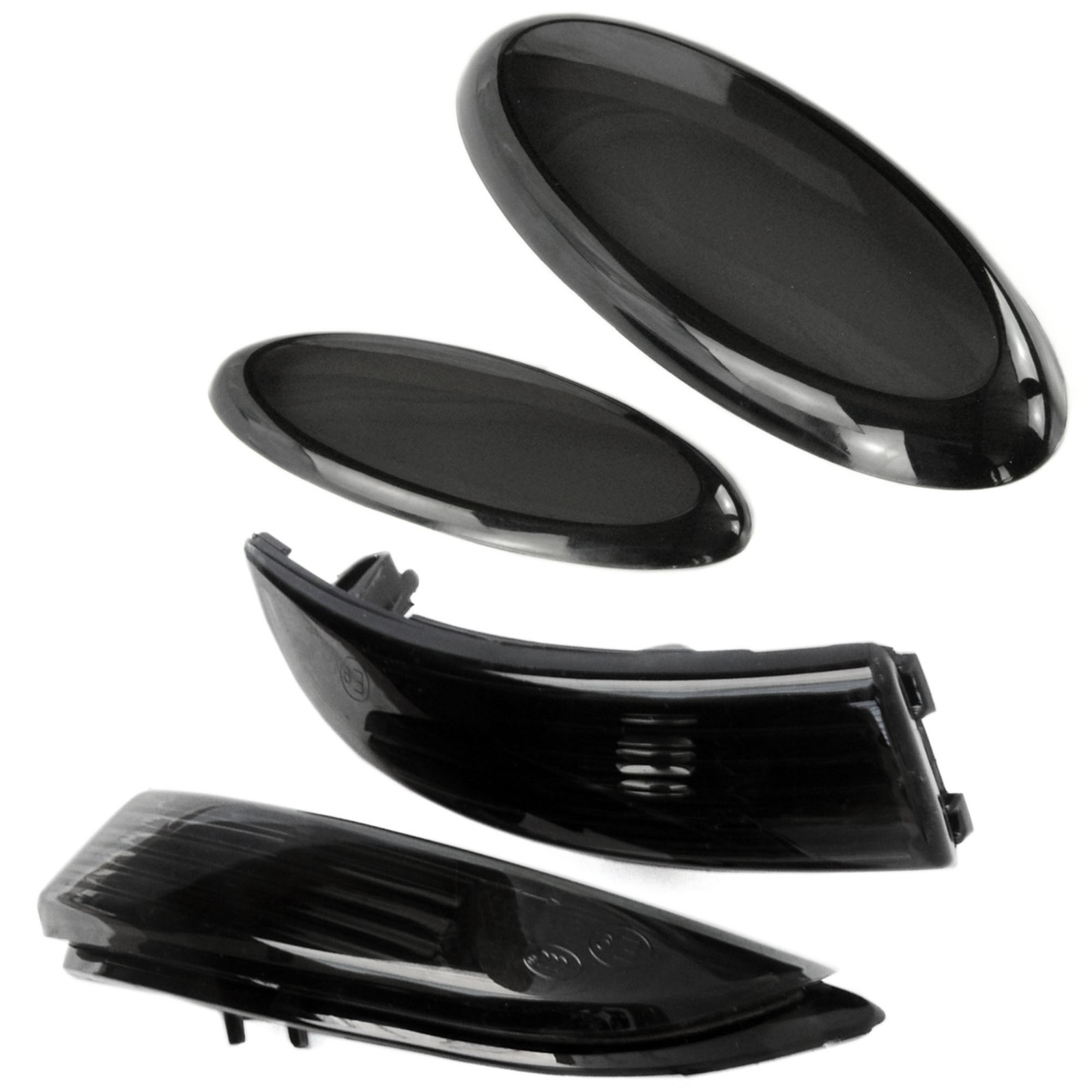 FORD FIESTA MK7 SMOKED BADGE COVERS AND DOOR WING MIRROR INDICATORS TINTED BLACK