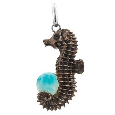 925 Sterling Silver Starborn Seahorse Hand Carving Larimar Pendant