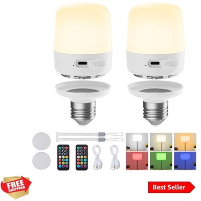 E26 LED Light Bulb Set - 2300mAh Battery, Remote Control & 12 RGB Colors, 2 Pack