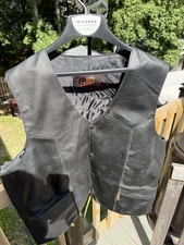 VTG Hot Leathers Vest Mens XL Black Lined Pocket Motorcycle Harley Patches 90s