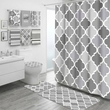 10 Pcs Grey Bathroom Sets with Shower Curtain and Rugs and Towels, Geometric ...