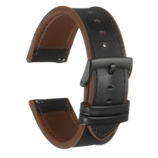 24mm Genuine Leather Watch Band with Silicone Waterproof Lining, Black Brown