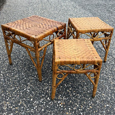 Vintage Wicker Rattan Nesting Square Plant Stands - Brown Set of 3