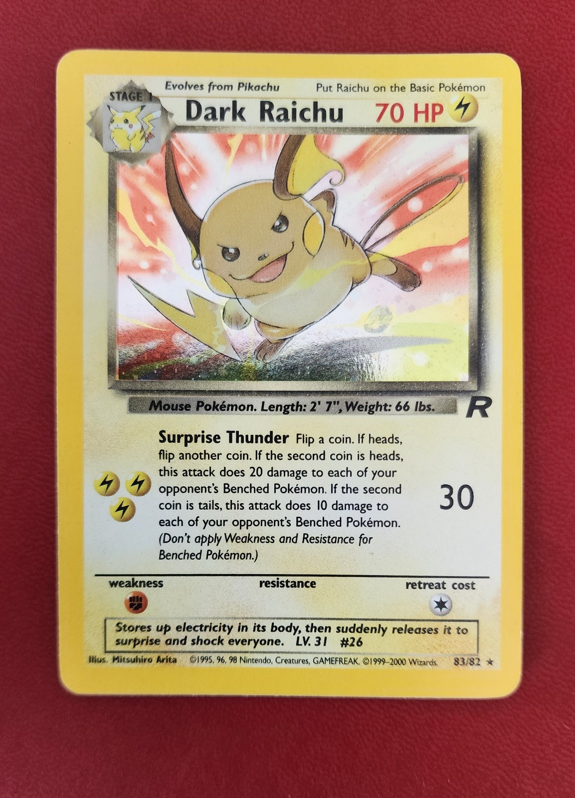 Dark Raichu 83/82 Team Rocket Holo Pokemon Card RARE NM FRESH Vintage