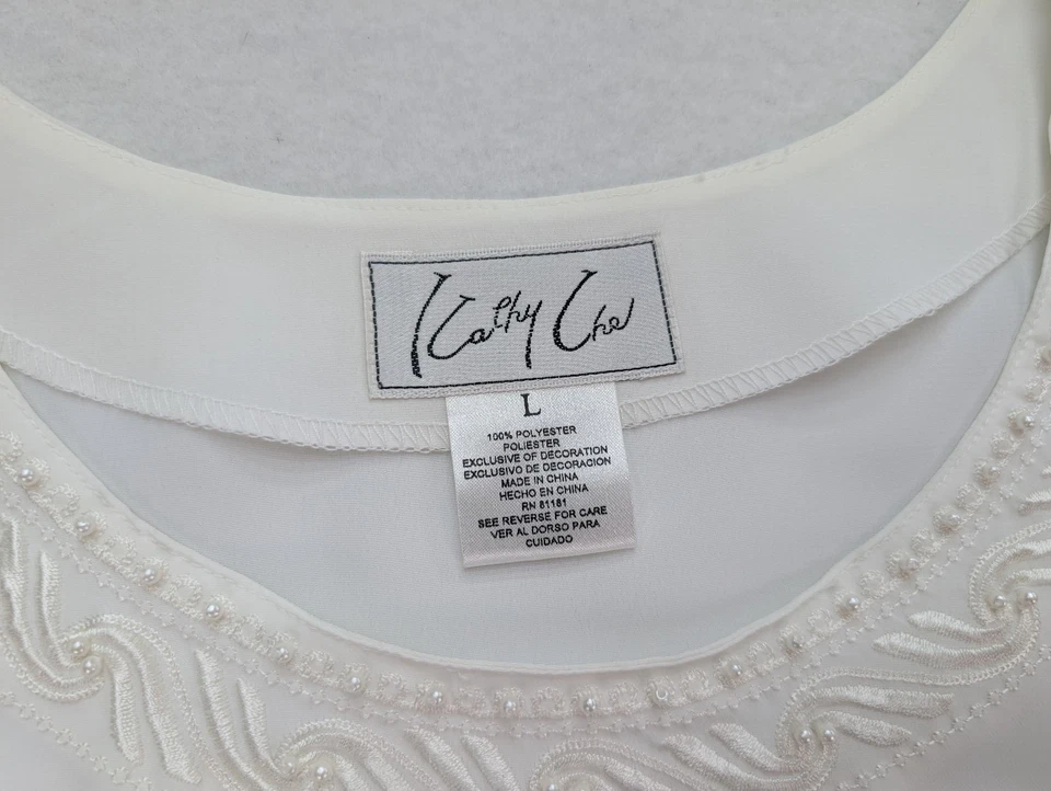 Kathy Che женщин верхний размер L белый без рукавов блузка бак бисером шеи новый - Изображение 4 из 4