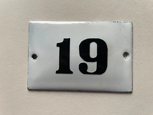 Vintage Enamel Porcelain Locker Number 19 Door Sign