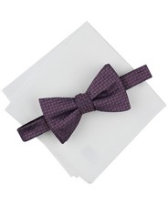 Alfani Mens Herringbone Bow Tie Solid Pocket Square Set Purple