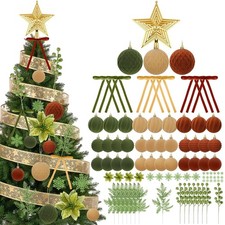 100 Pcs Velvet Christmas Tree Decorations Set, 36 Velvet Flocked Ornament Bal...