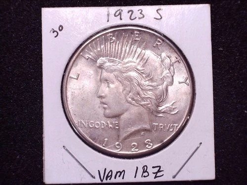 1923 S Silver Peace Dollar, VAM 1BZ (File Lines OB) AU++++ See Photos & VAM Info