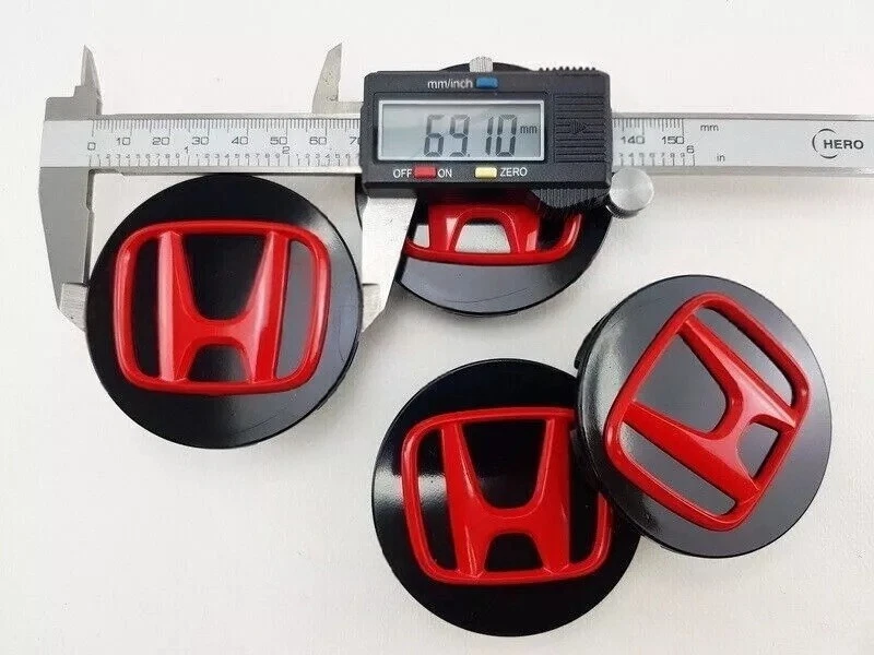 4PCS Fit For Honda Wheel Center Black Caps Red Logo Hubcaps 69mm/2.72inch NEW - Image 2 of 4