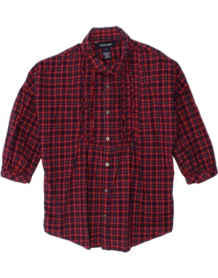 Ralph Lauren Mädchen 3/4 Arm Hemd mit Rüschen vorne 7-8 Jahre rot kariert WY09