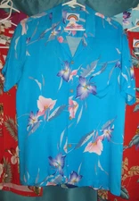 Vintage Paradise Found blue/purple-pink orchid original aloha rayon shirt Medium