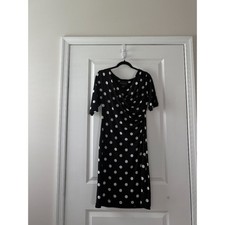 Connected Apparel Black White Polka Dot Matte Jersey Dress Size 8 Classic Sheath