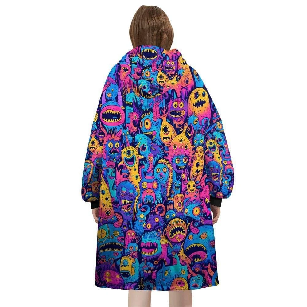 Personalized Neon Monster Pattern Halloween Snug Oversized Wearable Hoodie Blan