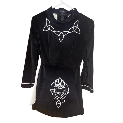 IRISH DANCE SOLO Black Velvet Dress With White Cape White Embroidered Handmade - Picture 16 of 16