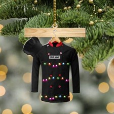 Personalized Chef Christmas Ornament, Chef Uniform With Christmas Light Ornament