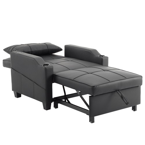 Adjustable Sofa Bed 3-in-1 Pull Out Sleeper Chair with Type C & USB Ports Black - Picture 6 of 17