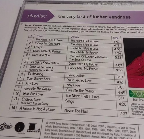 Playlist The Very Best Of Luther Vandross CD Sealed Unused - Imagen 4 de 9