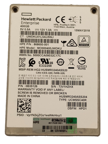 873566-001 400GB 12Gb/s 2.5” SFF Mixed Use SAS SSD 868650-001 MO000400JWDKU
