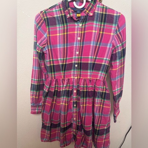 NEW Polo Ralph Lauren Long Sleeve Pink Plaid Button Down Shirtdress With Pockets - Picture 4 of 10