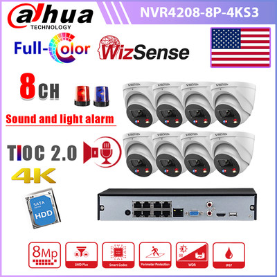 Dahua 8CH 4K 8PoE NVR CCTV 8MP Full Color IP Camera IPC-HDW3849H-AS-PV-S4 Lot
