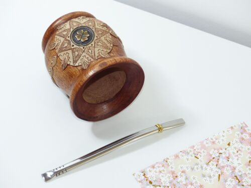 Wooden Algarrobo Mate Cup + Straw + Gift - Yerba Mate Tea - Handmade - Argentina - Picture 3 of 3