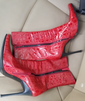  Casadei Red Exotic Croc BLADE Stiletto Boots Sz 7 EUR. Sz 37/38 E.C. FETISH  